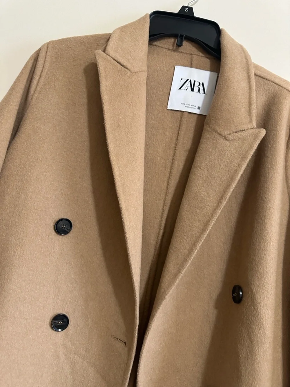 ZARA Camel Double-Breasted Wool-Blend Coat - Picture 3 of 3